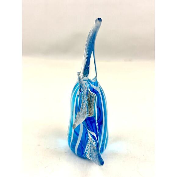 Handblown Art Glass Angelfish Paperweight – Blue & White Striped Figurine - Picture 10 of 16